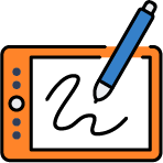 Digital drawing tablet icon with stylus for custom graphic design services